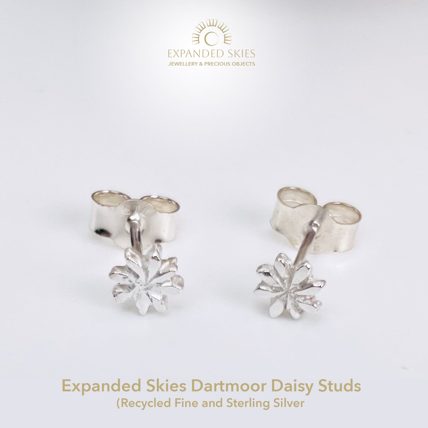 The Expanded Skies Dartmoor Daisy Studs are inspired by the daisies that speckle meadows of the lowland moor and waysides, bringing lightness and joy to the walker.