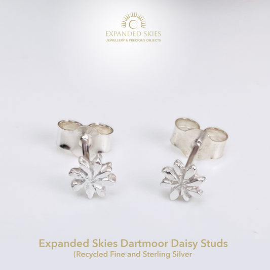 The Expanded Skies Dartmoor Daisy Studs are inspired by the daisies that speckle meadows of the lowland moor and waysides, bringing lightness and joy to the walker.