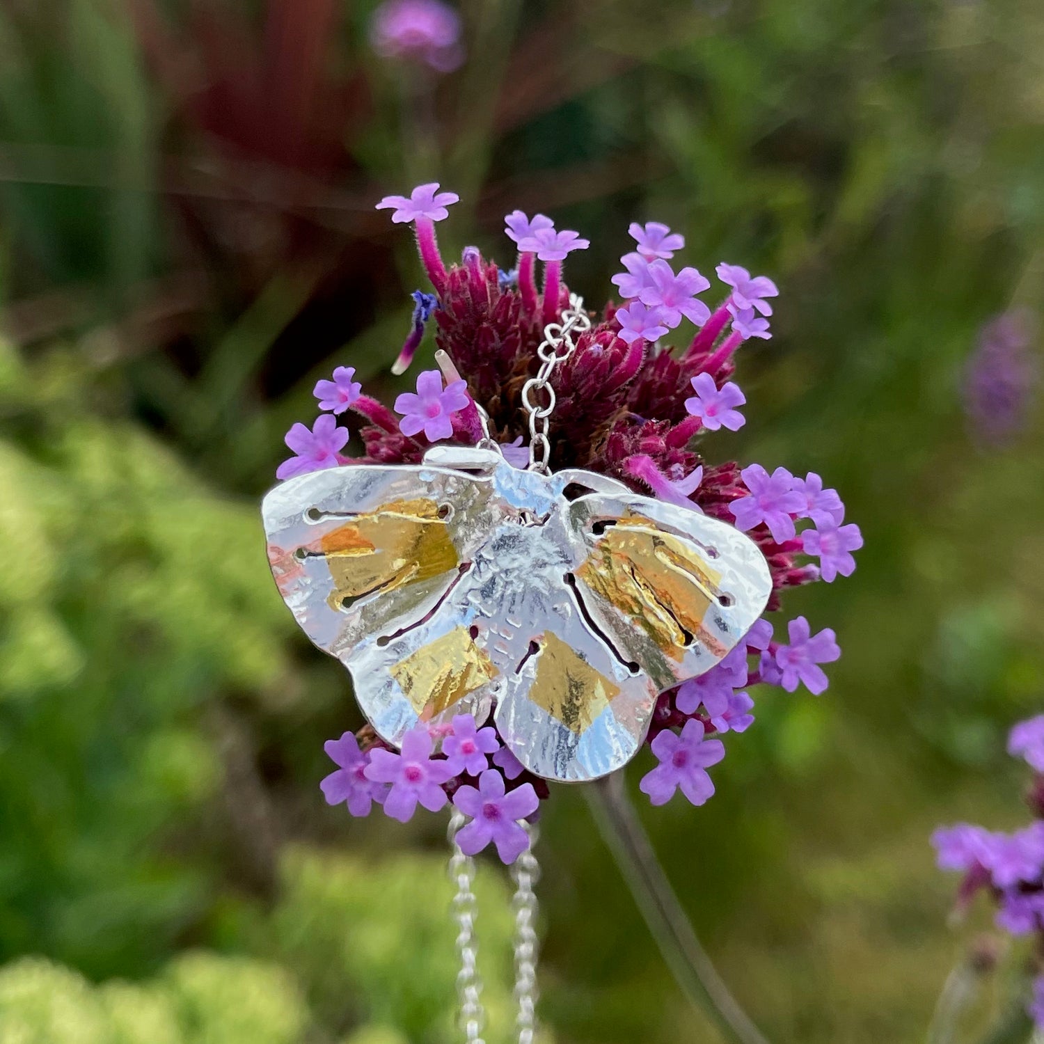 Ashburton Jewellery School at MAKE Southwest Create a Dartmoor Butterfly or Bee Pendant with Gold Accents. Silver butterfly with 24ct gold accents.