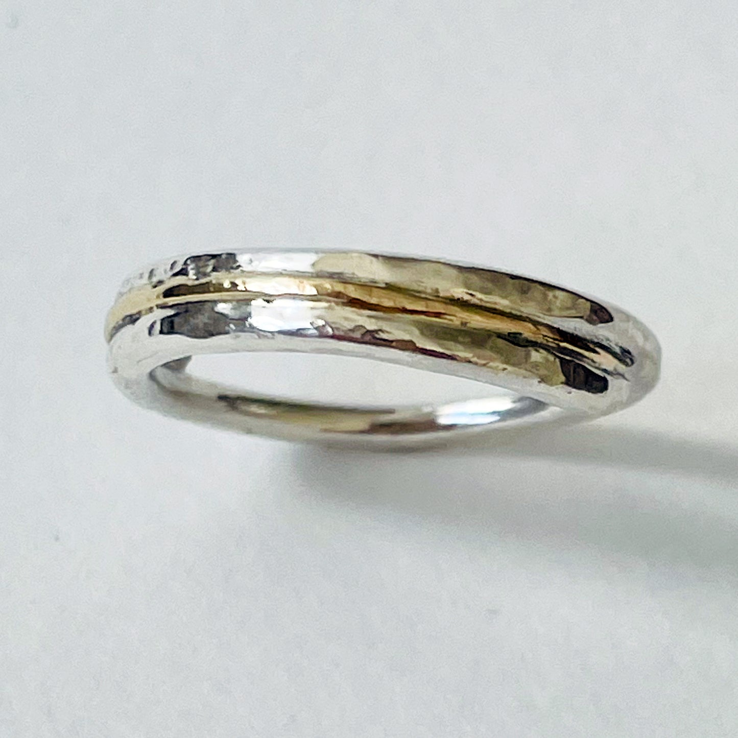 Dartmoor Dart Valley Hammered Ring, inlaid with 9ct Gold
