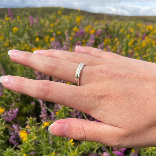 Dartmoor Dart Valley Hammered Ring, inlaid with 9ct Gold
