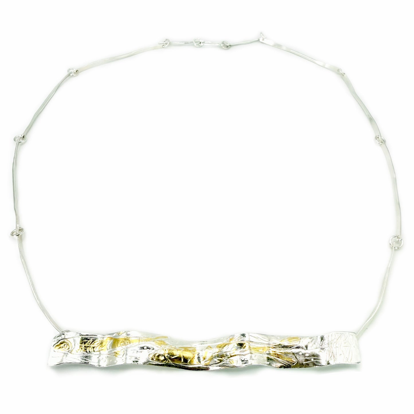 Expanded Skies Dartmoor Minnows Engraved Silver Necklace with 24ct Gold Accents and River Dart Chain