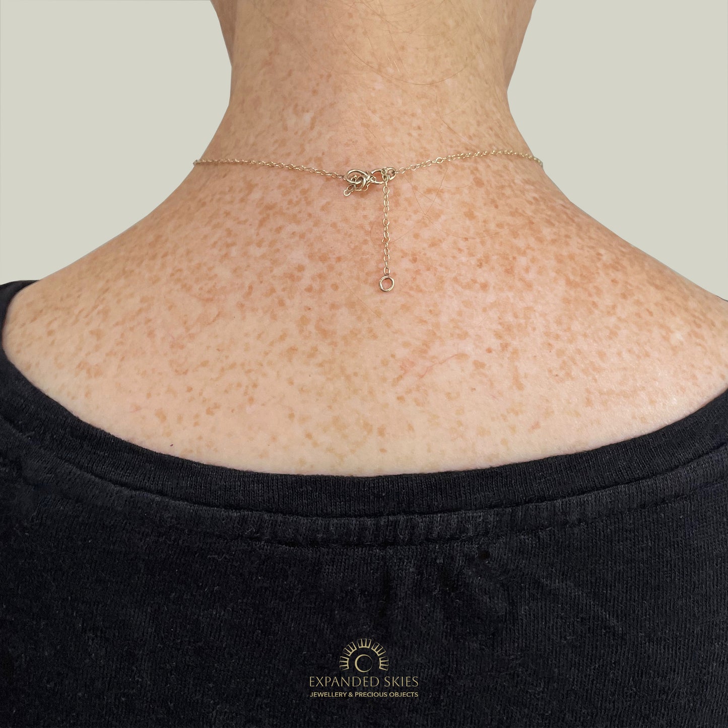 The Expanded Skies Dartmoor Heather and Gorse Necklace evokes the beautiful yellows of the gorse and purples of the heather with two ethically sourced yellow sapphires and two amethysts from Nineteen48 Ltd held in twisting branches of 9ct yellow gold. The chain can be worn at two different lengths, this picture shows the shorter length with the back drop on the neck.
This handcrafted unique, one-off, piece makes a wonderful gift, celebrating the evocative and joyful colours of Dartmoor.