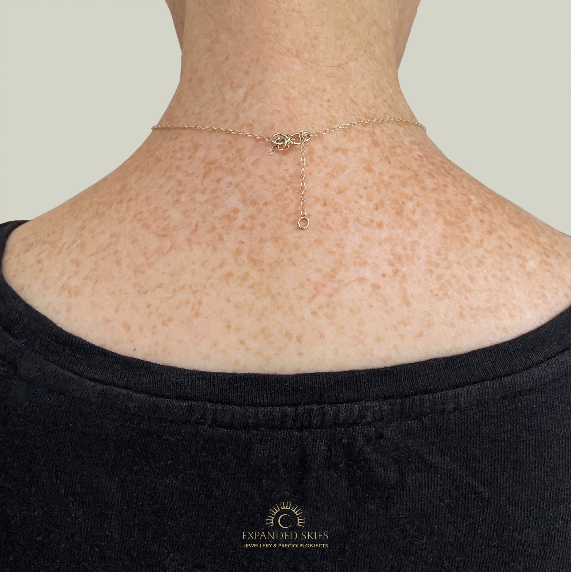 The Expanded Skies Dartmoor Heather and Gorse Necklace evokes the beautiful yellows of the gorse and purples of the heather with two ethically sourced yellow sapphires and two amethysts from Nineteen48 Ltd held in twisting branches of 9ct yellow gold. The chain can be worn at two different lengths, this picture shows the shorter length with the back drop on the neck.
This handcrafted unique, one-off, piece makes a wonderful gift, celebrating the evocative and joyful colours of Dartmoor.