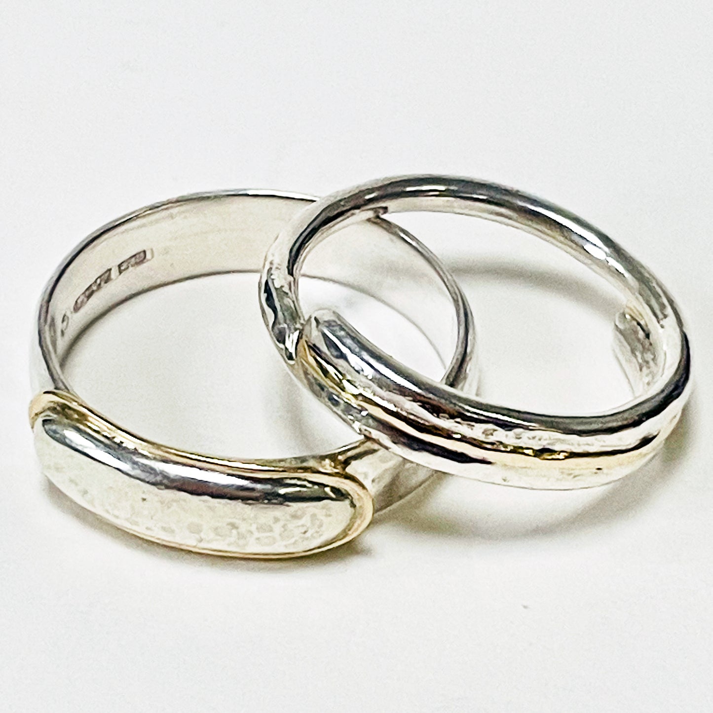 Expanded Skies The Dartmoor High Tor Hammered Ring inlaid with 9ct gold with the Dartmoor Dart Valley Wedding Ring