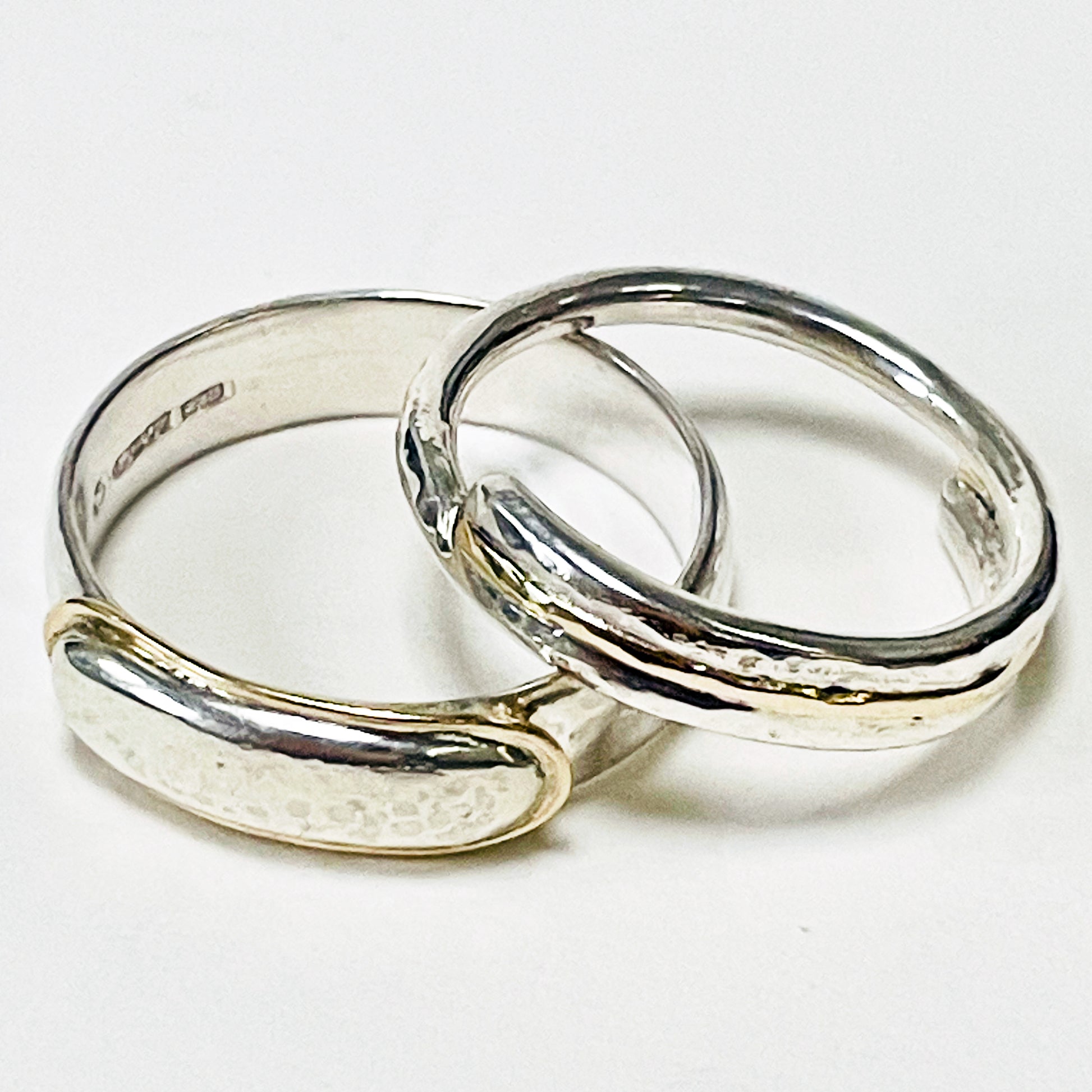 Expanded Skies The Dartmoor High Tor Hammered Ring inlaid with 9ct gold with the Dartmoor Dart Valley Wedding Ring