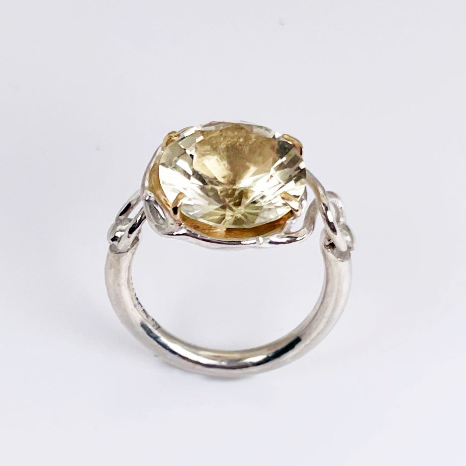 The Expanded Skies Sun Over High Moor Citrine Ring evokes the dazzling pale midsummer sun over Dartmoor’s High Moor, evoked by a beautiful citrine in sculpted undulating setting in sterling silver with 9ct gold claws.