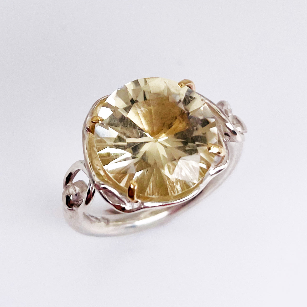 The Expanded Skies Sun Over High Moor Citrine Ring evokes the dazzling pale midsummer sun over Dartmoor’s High Moor, evoked by a beautiful citrine in sculpted undulating setting in sterling silver with 9ct gold claws.