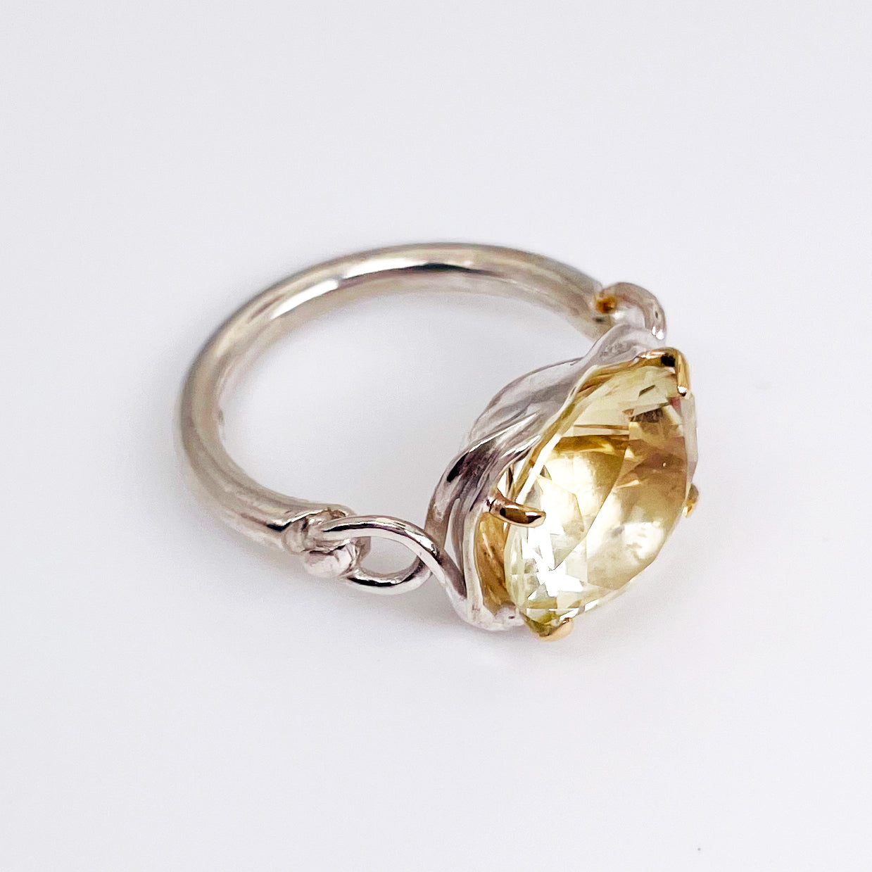 The Expanded Skies Sun Over High Moor Citrine Ring evokes the dazzling pale midsummer sun over Dartmoor’s High Moor, evoked by a beautiful citrine in sculpted undulating setting in sterling silver with 9ct gold claws.